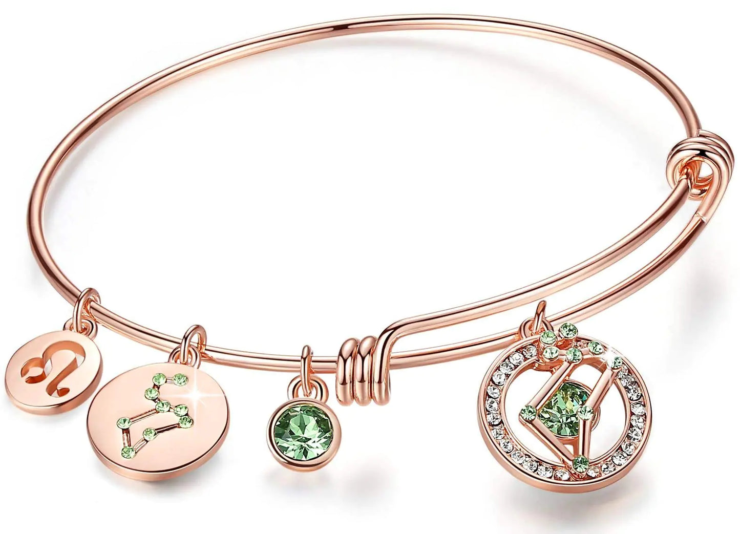 Leo Zodiac Bangle – Rose Gold & Peridot Crystal Bracelet ♌